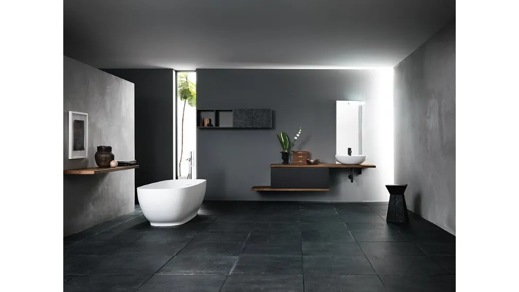 Mobile da Bagno sospeso in rovere e nobilitato Ardesia con lavabo in ceramica INK NK03 di Compab